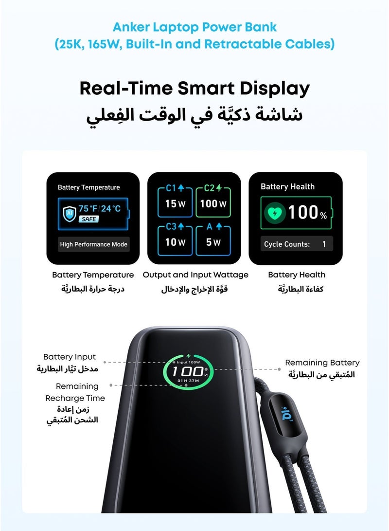 Anker باور بانك، 25,000mAh 165W شاحن محمول فائق السرعة للكمبيوترين المحمولين، حزمة بطارية للشحن السريع مع كابلات مدمجة وقابلة للسحب، لجهاز iPhone 17/16، سامسونج، والمزيد &amp; شاحن ماك بوك نانو 100W، شاحن USB-C لجهاز ماك بوك، آيباد، سلسلة آيفون، جالاكسي، وجميع أجهزة USB C، كابل C بطول 6 أقدام متضمن - حزمة - Image 5